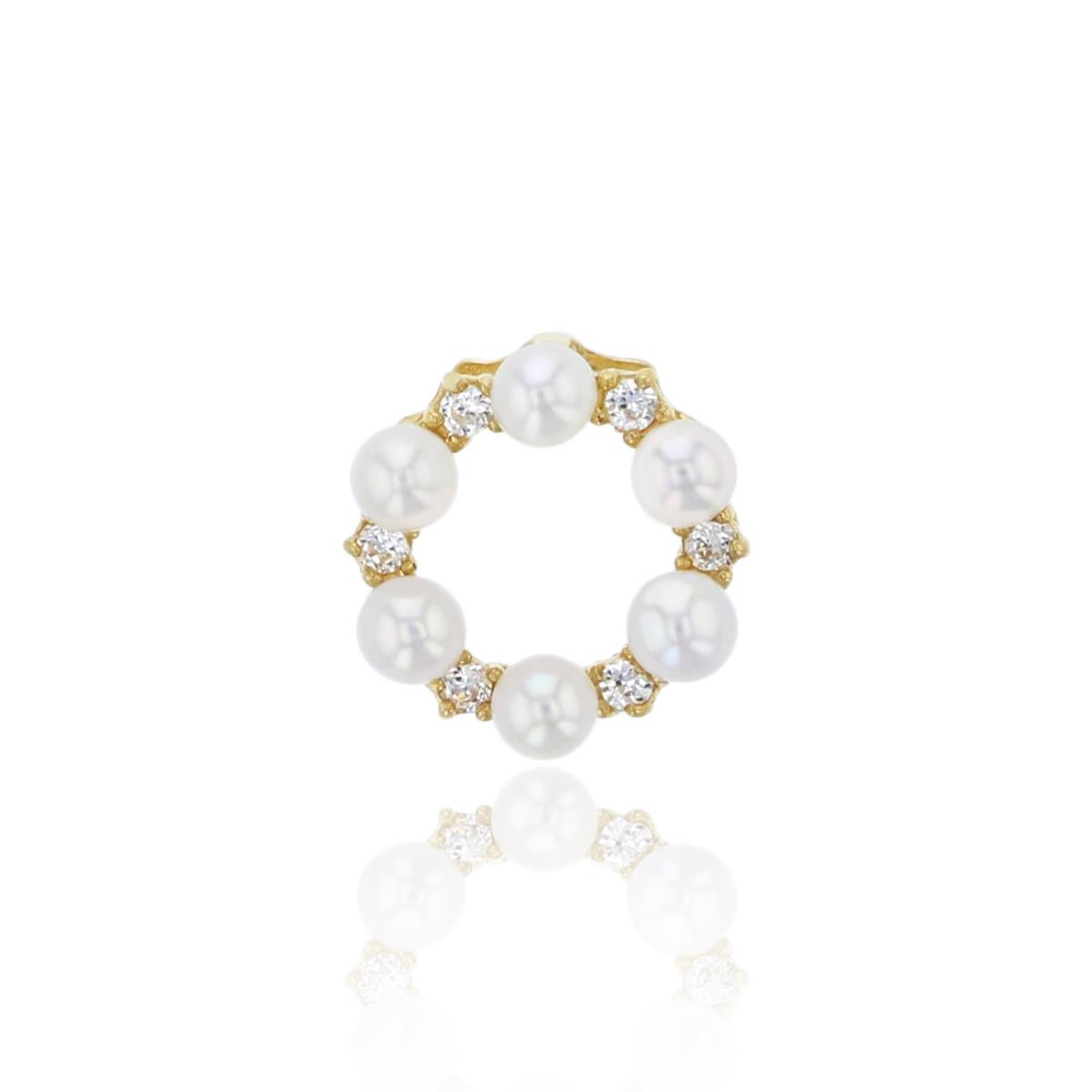 14K Yellow Gold 2mm 6-Stone Fresh Water Pearl & White Swarovski Zirconia Open Circle Pendant