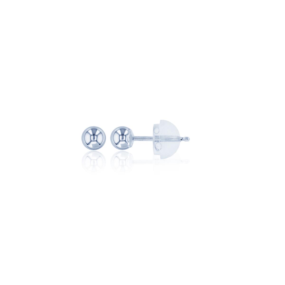14K White Gold 4mm Ball Stud Earring with Silicone Back