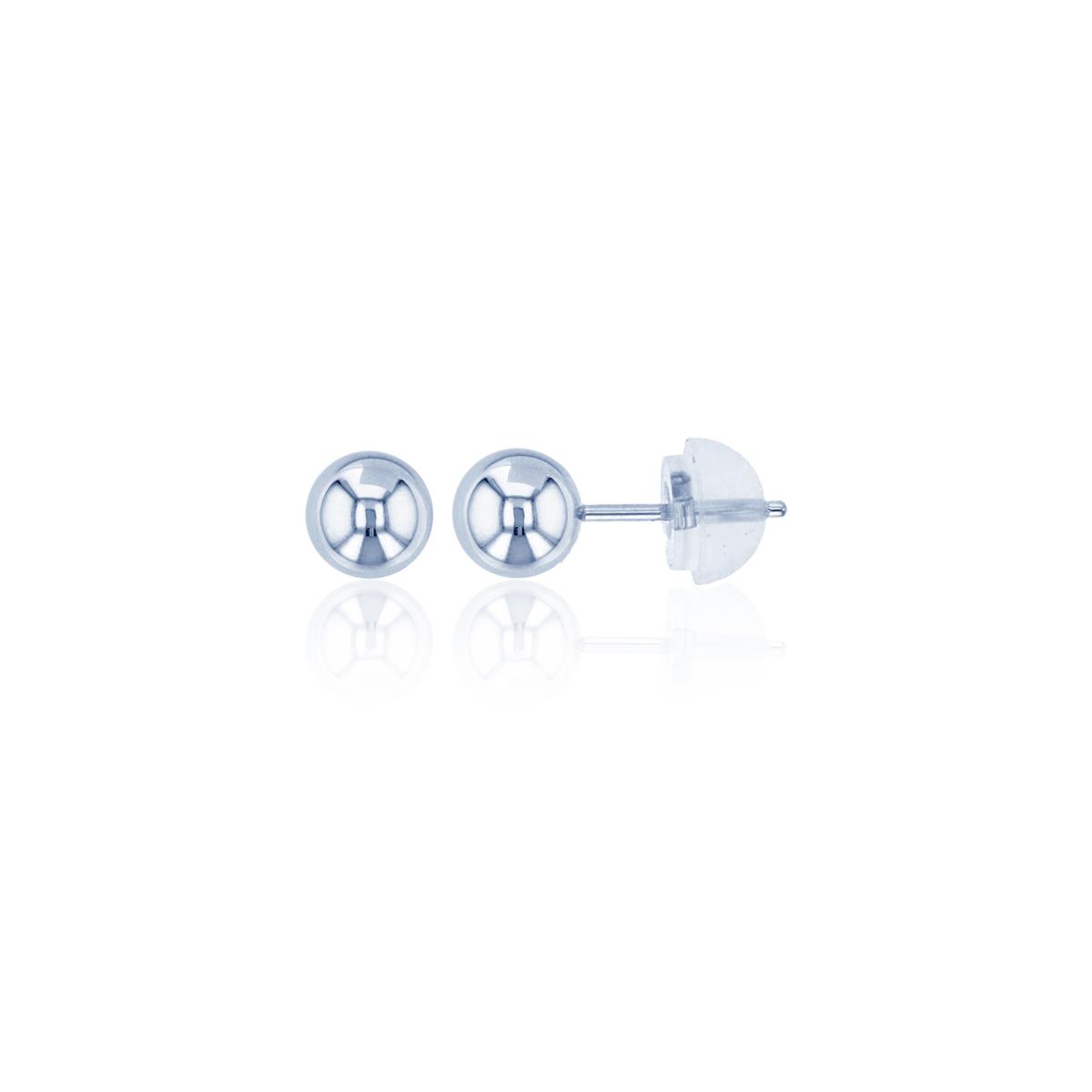 14K White Gold 5mm Ball Stud Earring with Silicone Back