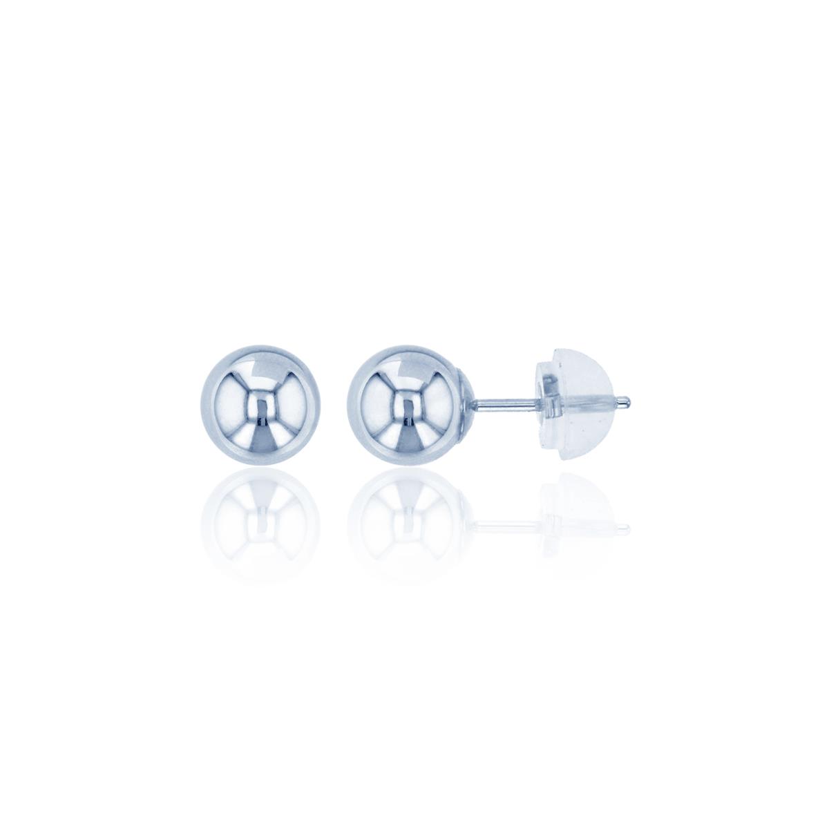 14K White Gold 6mm Ball Stud Earring with Silicone Back