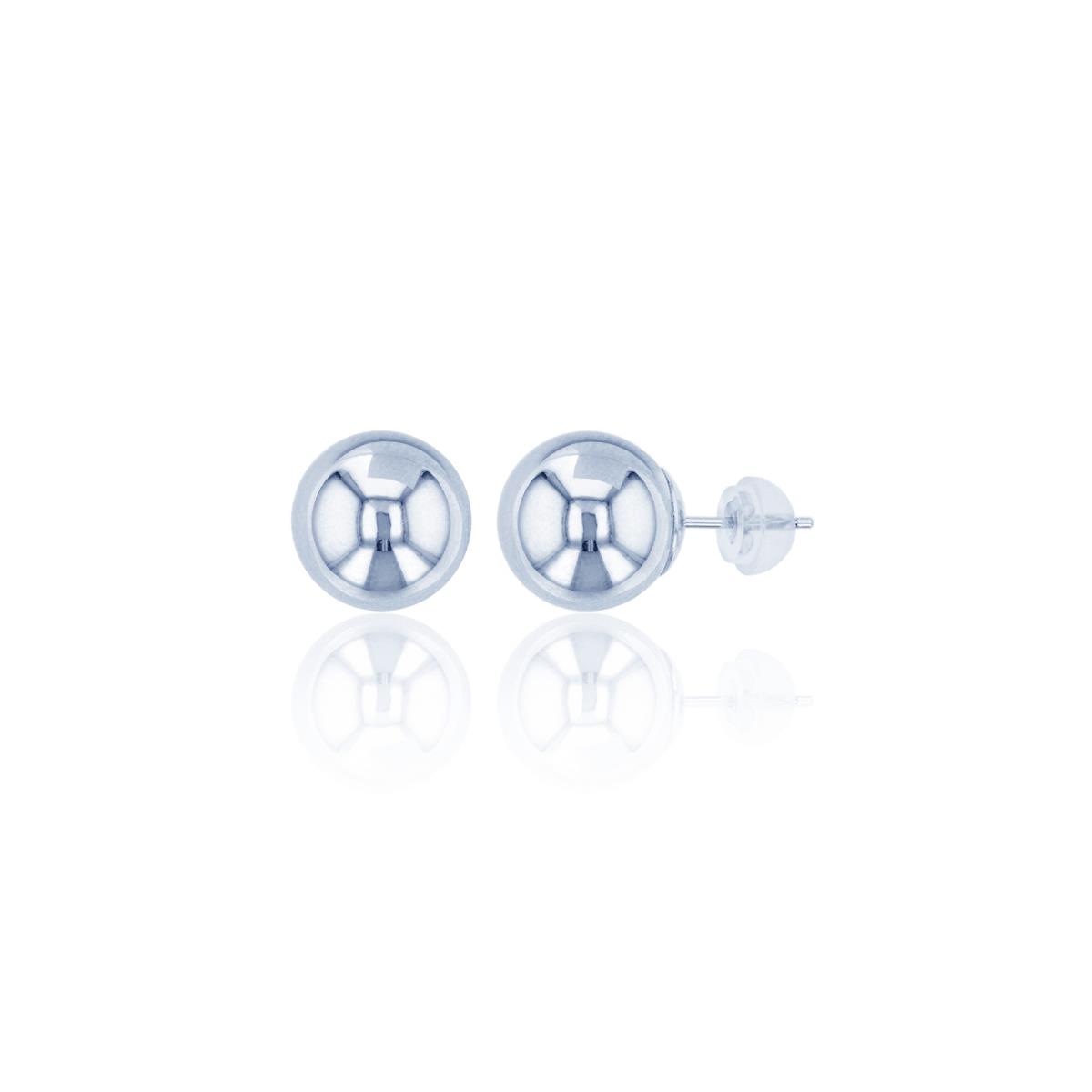 14K White Gold 7mm Ball Stud Earring with Silicone Back