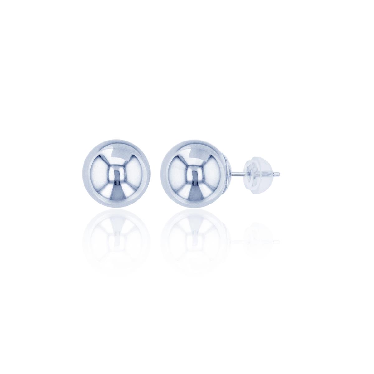 14K White Gold 8mm Ball Stud Earring with Silicone Back