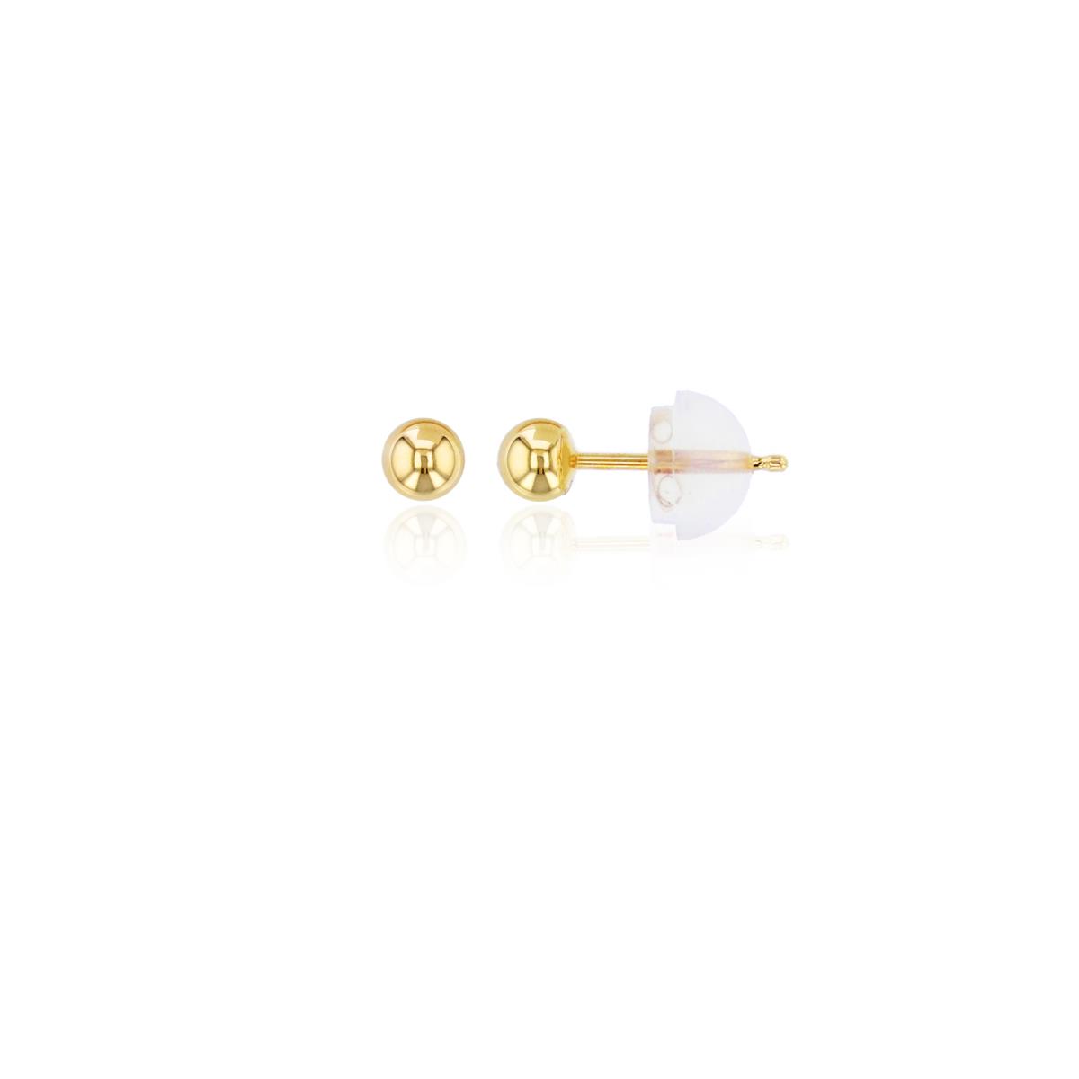 14K Yellow Gold 3mm Ball Stud Earring with Silicone Back