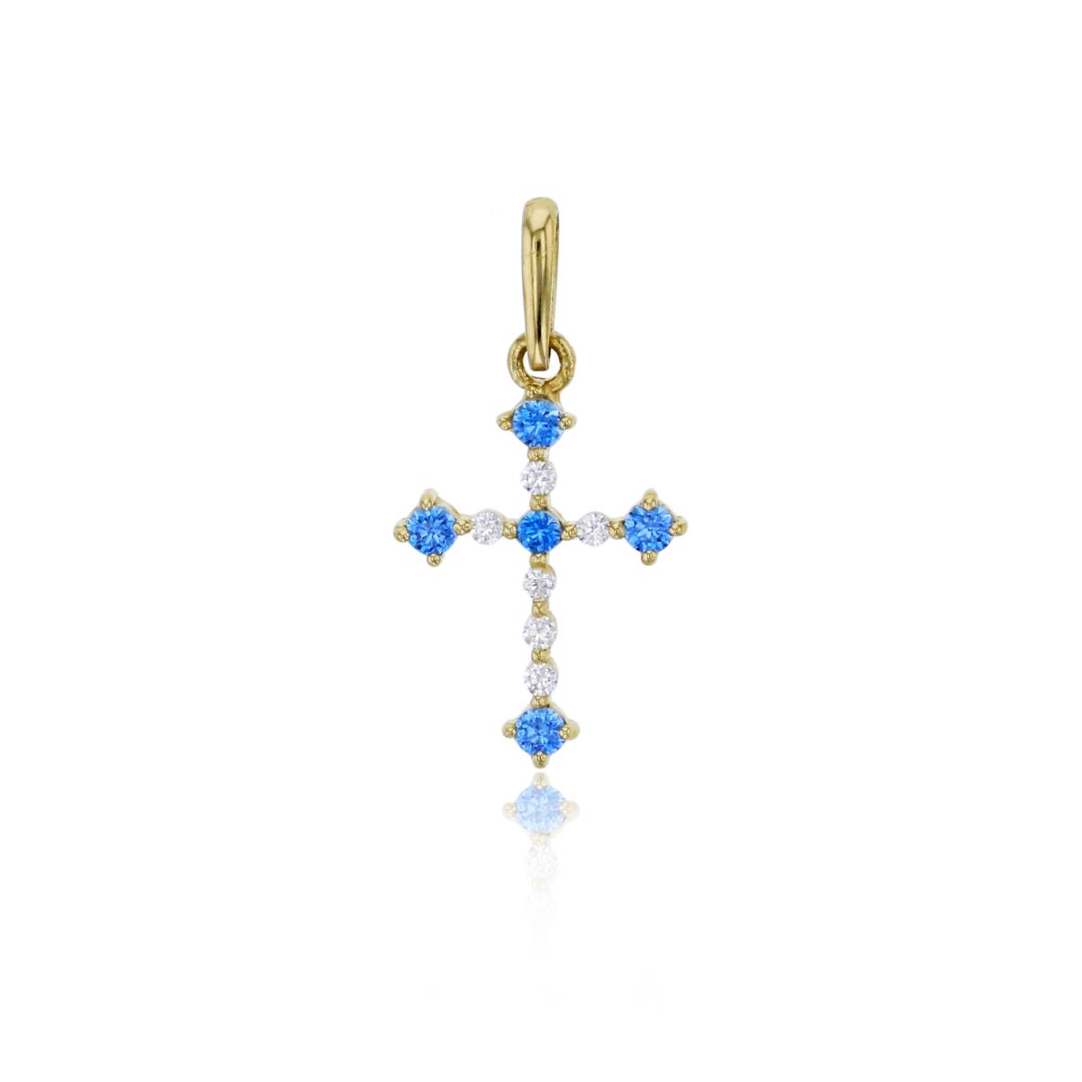 10K Yellow Gold Rd Fancy Blue Swarovski Zirconia Small Cross Pendant