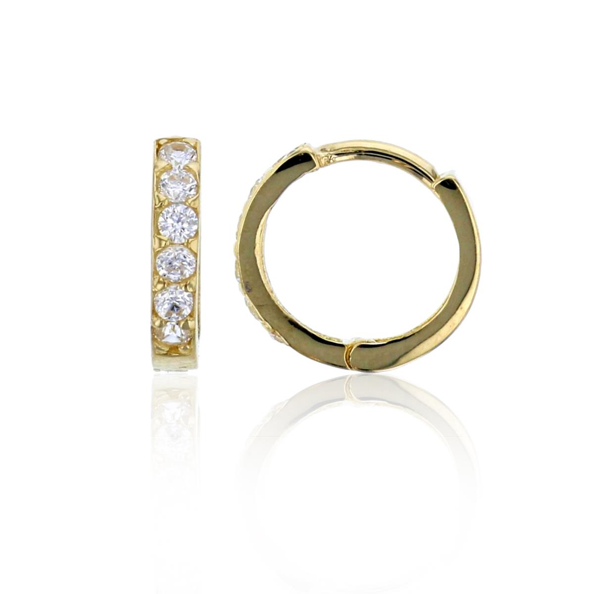 10K Yellow Gold 2x10mm 6-Stone Rd White Swarovski Zirconia Prong Huggie Earring