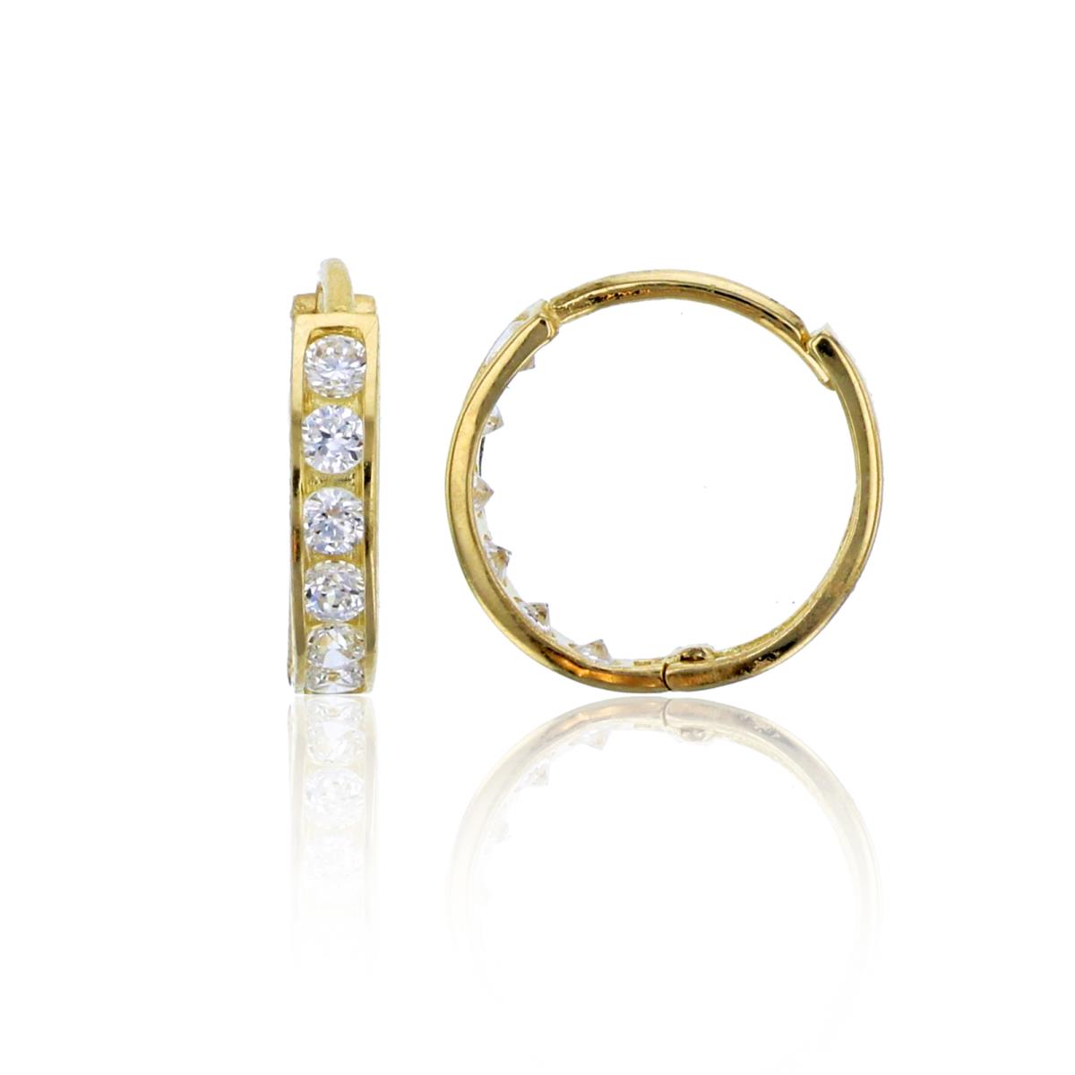 10K Yellow Gold 2x11mm 6-Stone Rd White Swarovski Zirconia Channel Huggie Earring