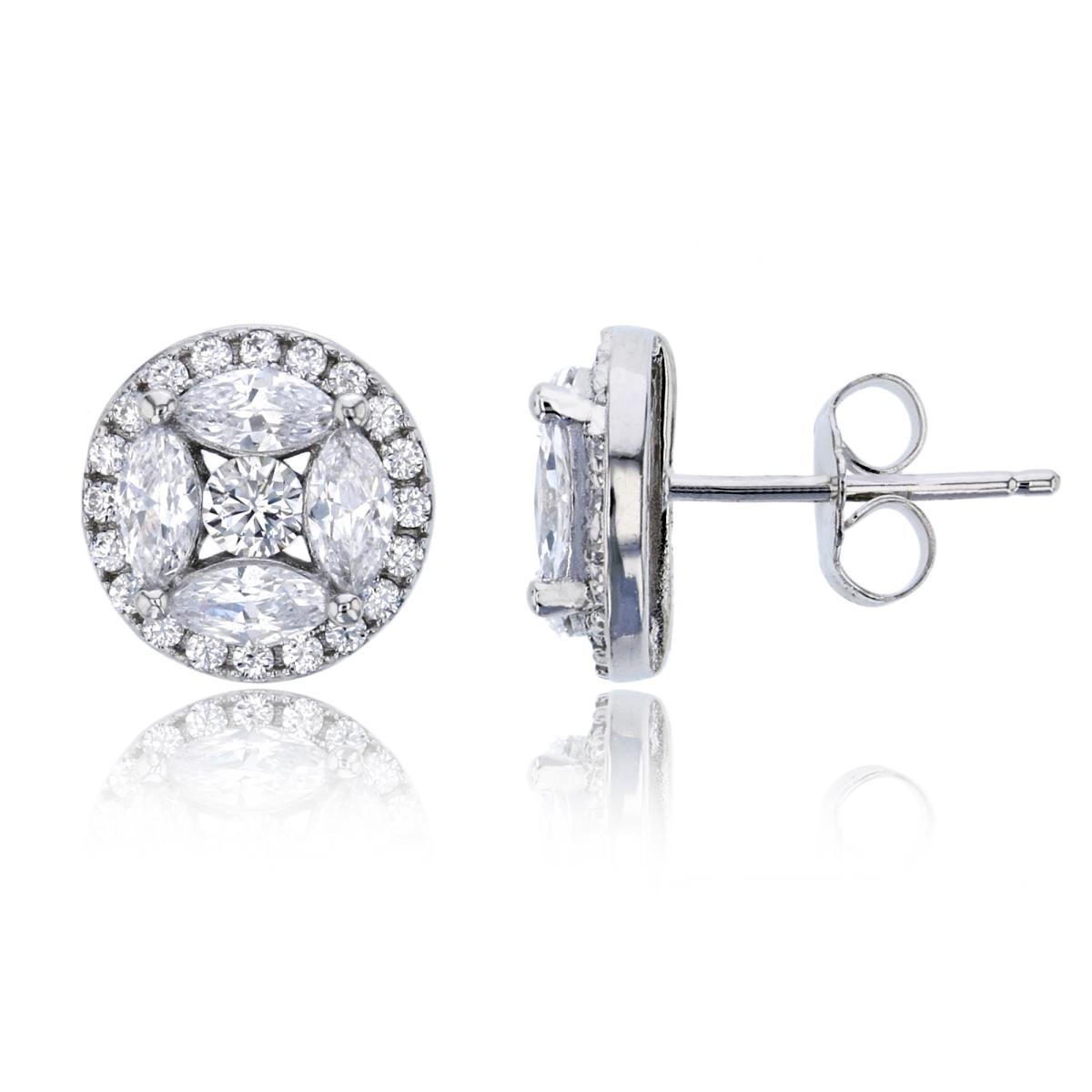 Sterling Silver Rhodium Rd & Marquise Cut CZ Circle Stud Earring