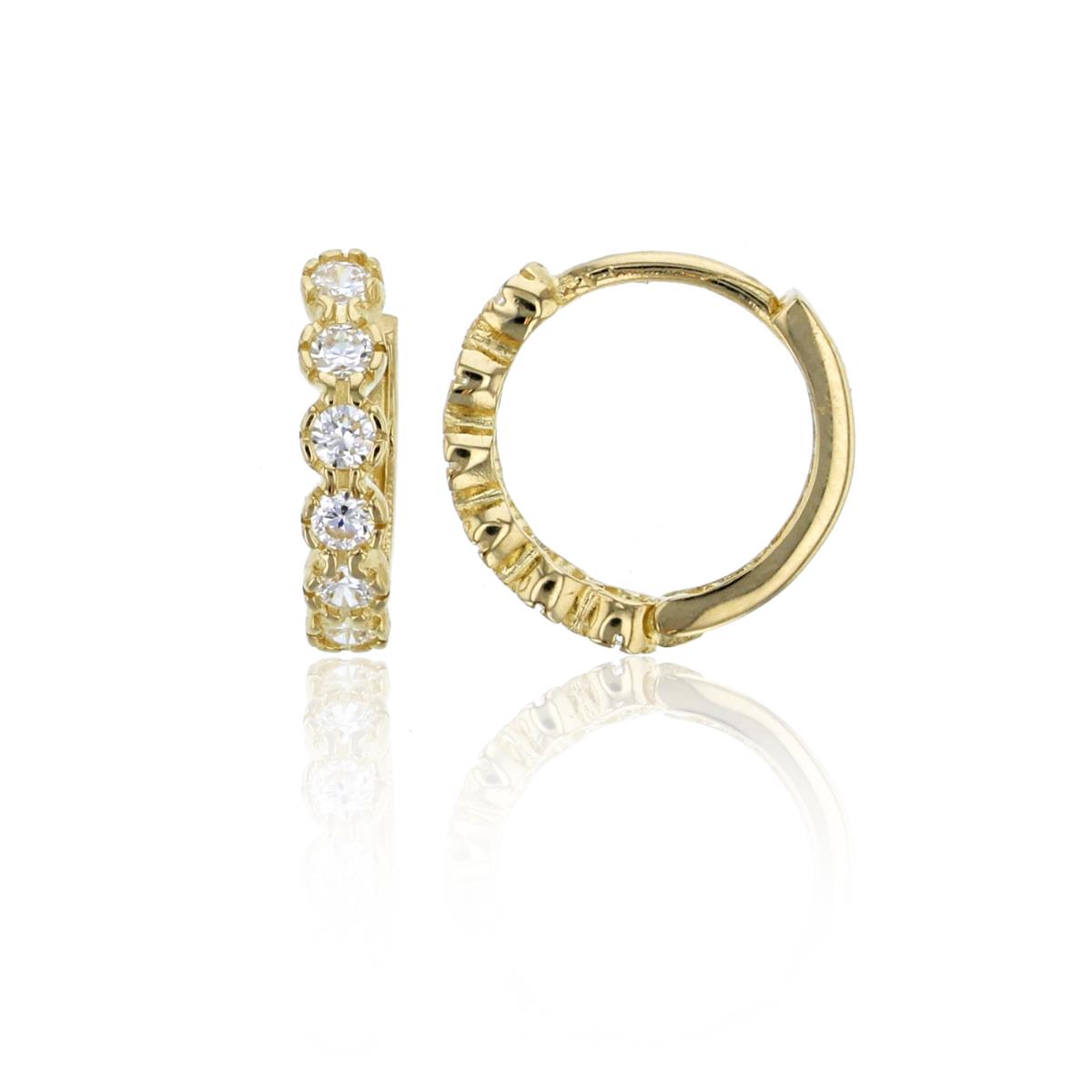 10K Yellow Gold Micropave 2x11mm Rd White Swarovski Zirconia Huggie Earring