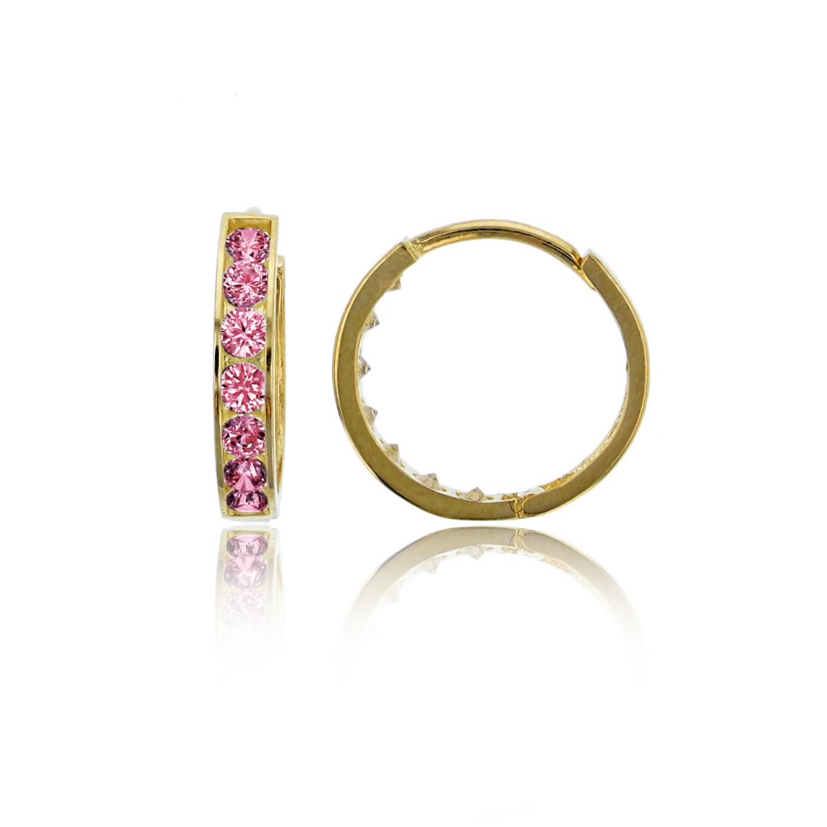 10K Yellow Gold 2x12mm 7-Stone Round Red Swarovski Zirconia  Channel Huggie Earring