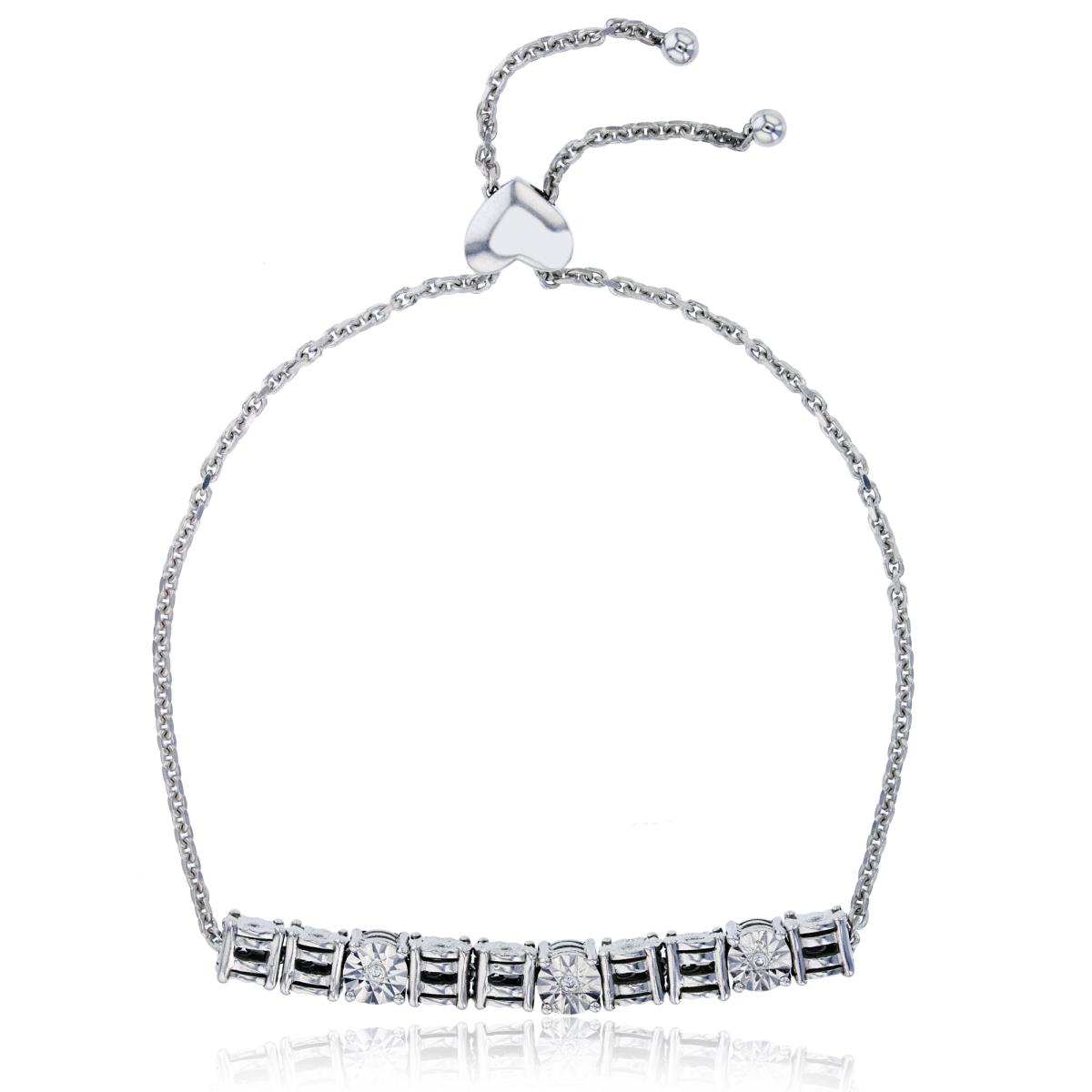 Sterling Silver Rhodium Diamond Cut Circles Adjustable Bracelet