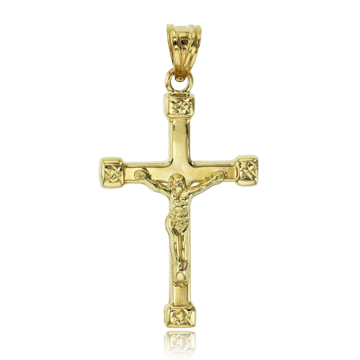 14K Yellow Gold Polished & DC Crucifix Cross Pendant