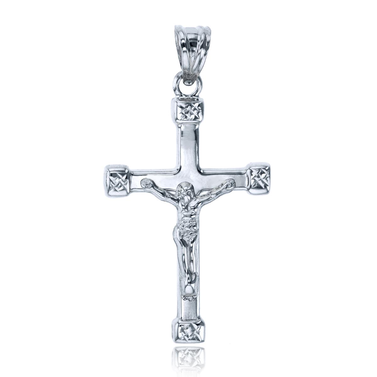14K White Gold Polished & DC Crucifix Cross Pendant