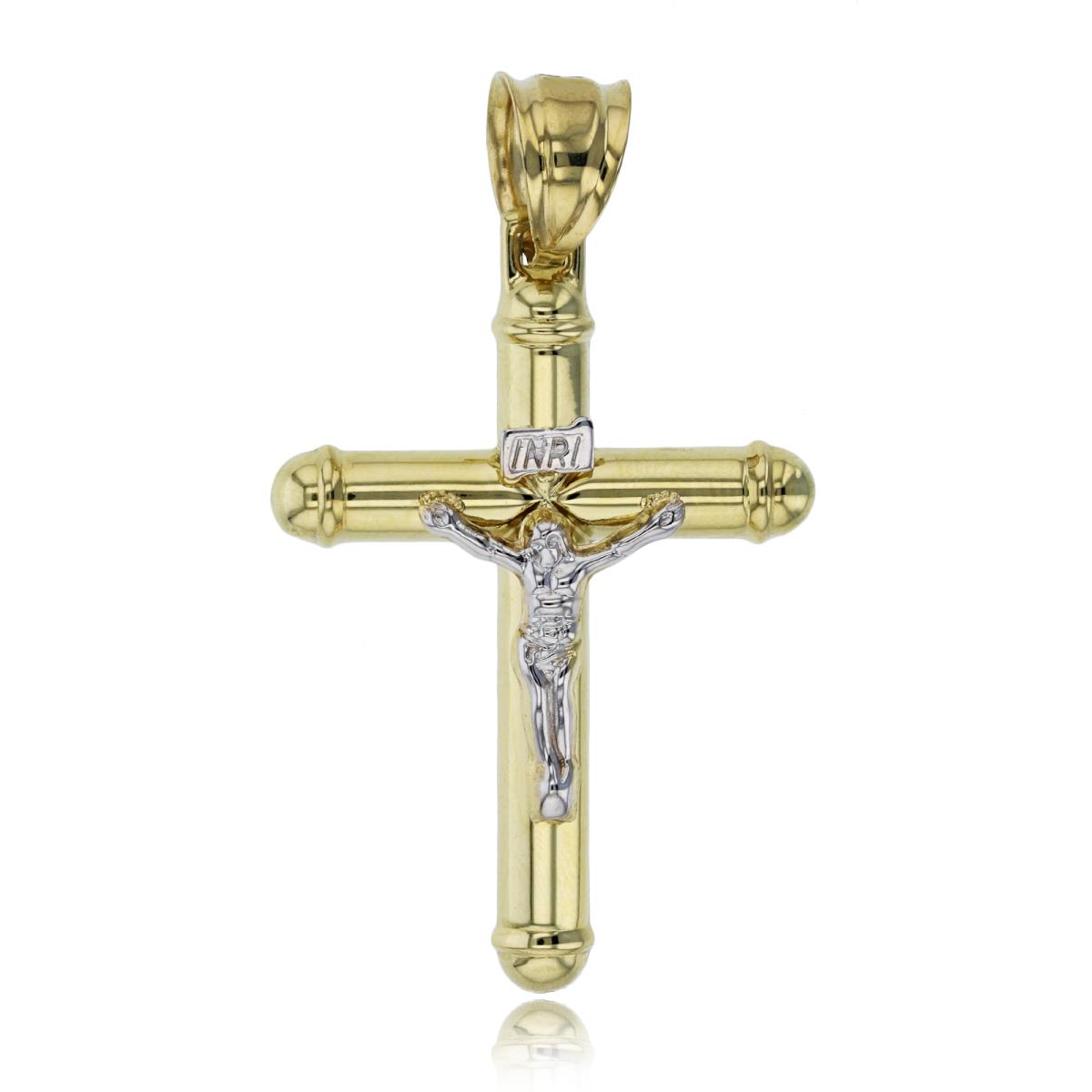 14K Two-Tone Gold 45x16mm High Polished Crucifix Cross Dangling Pendant