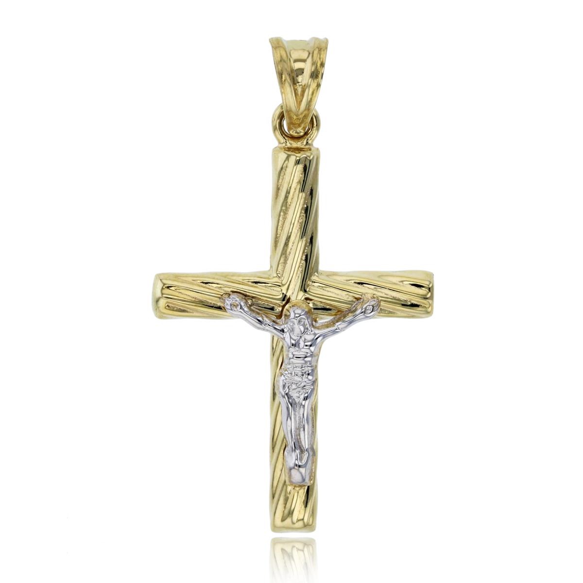 14K Two-Tone Gold 41x22mm Textured Crucifix Cross Pendant