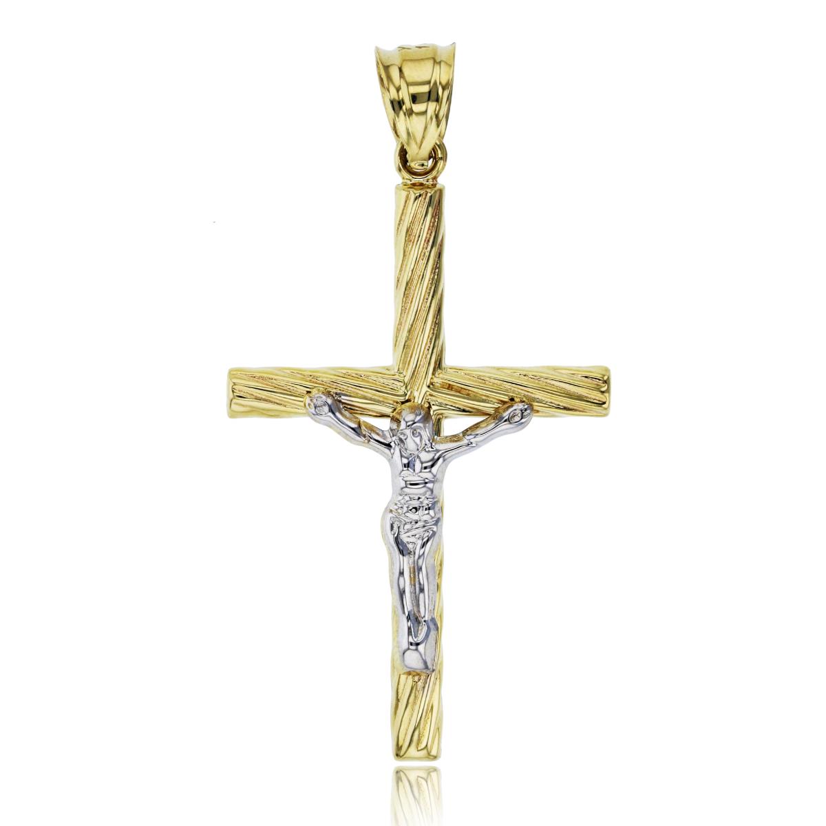 14K Two-Tone Gold 54x28mm Textured Crucifix Cross Pendant