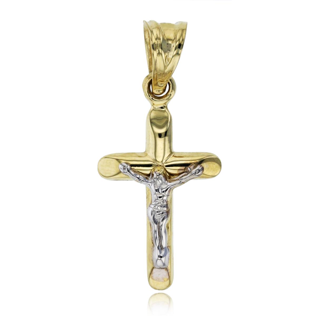 14K Two-Tone Gold 30x13mm Polished Crucifix Cross Flat Edges Pendant