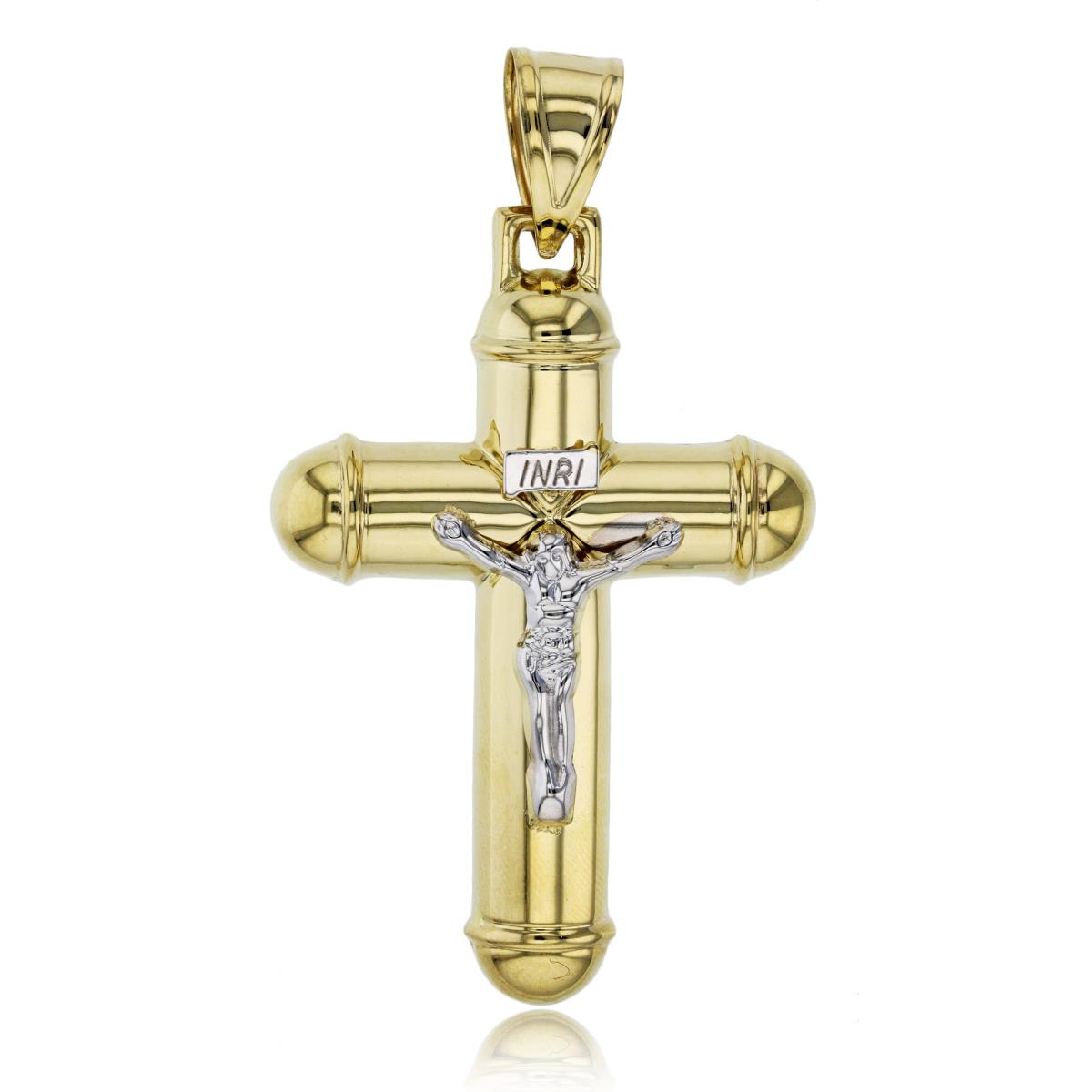 14K Two-Tone Gold 65x37mm High Polished Tube Crucifix Cross Pendant