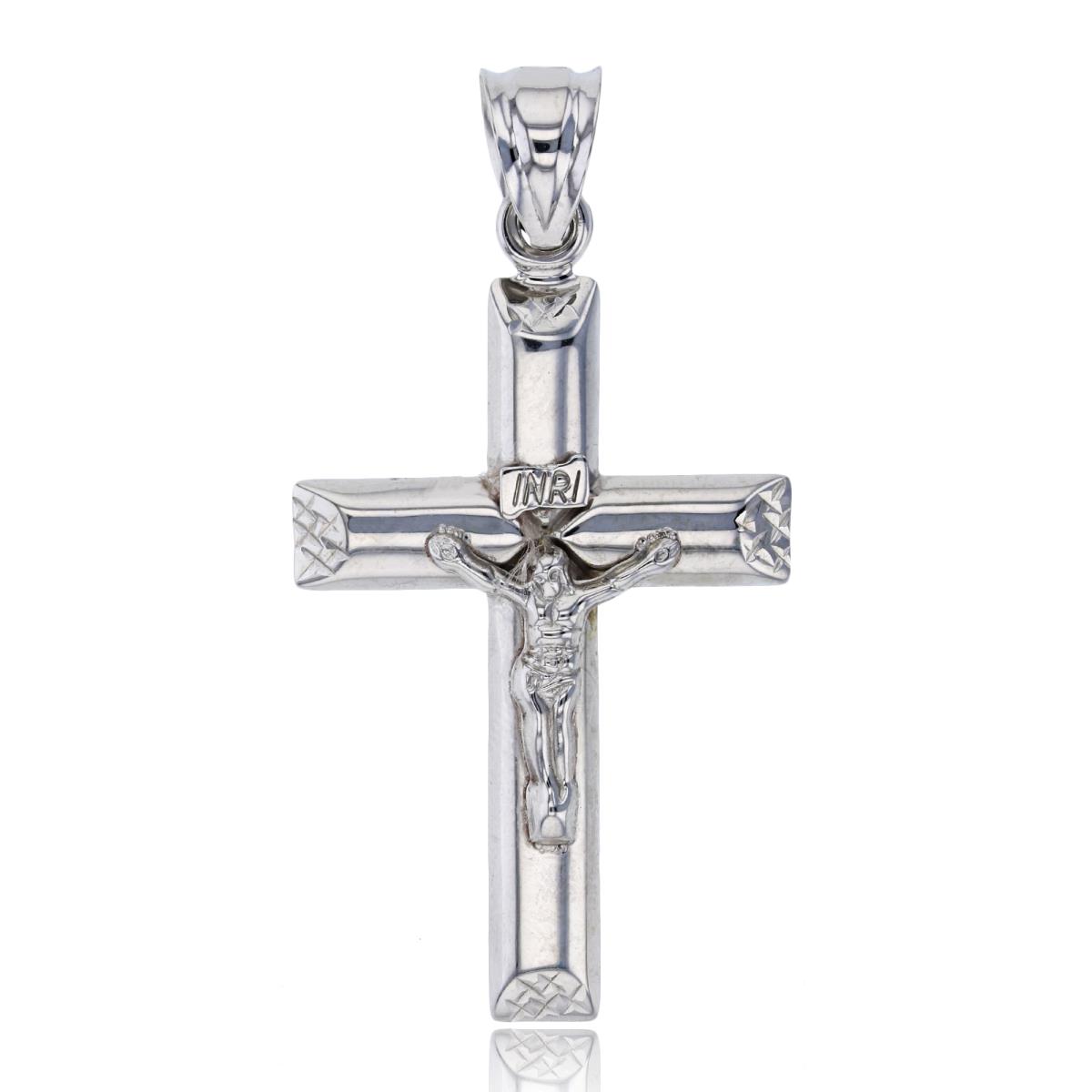 14K White Gold 50x25mm Polished & DC Egdes Crucifix Cross Pendant