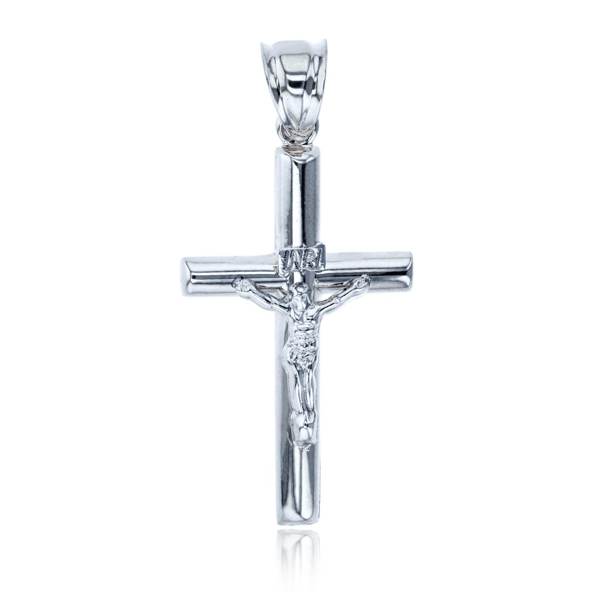 14K White Gold 46x21mm Polished Tube Crucifix Cross Pendant