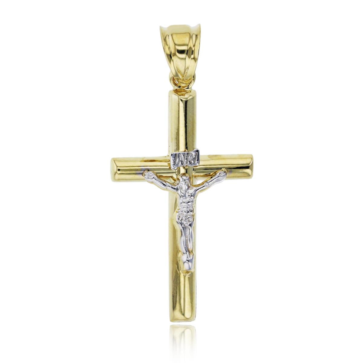 14K Two-Tone Gold 46x21mm Polished Tube Crucifix Cross Pendant