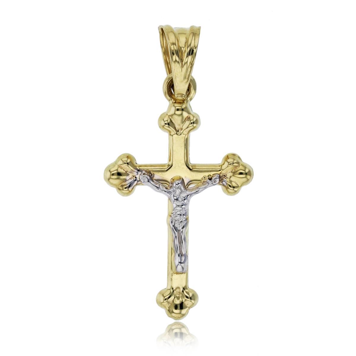 14K Two-Tone Gold 34x17mm Polished Clover Edges Crucifix Cross Pendant