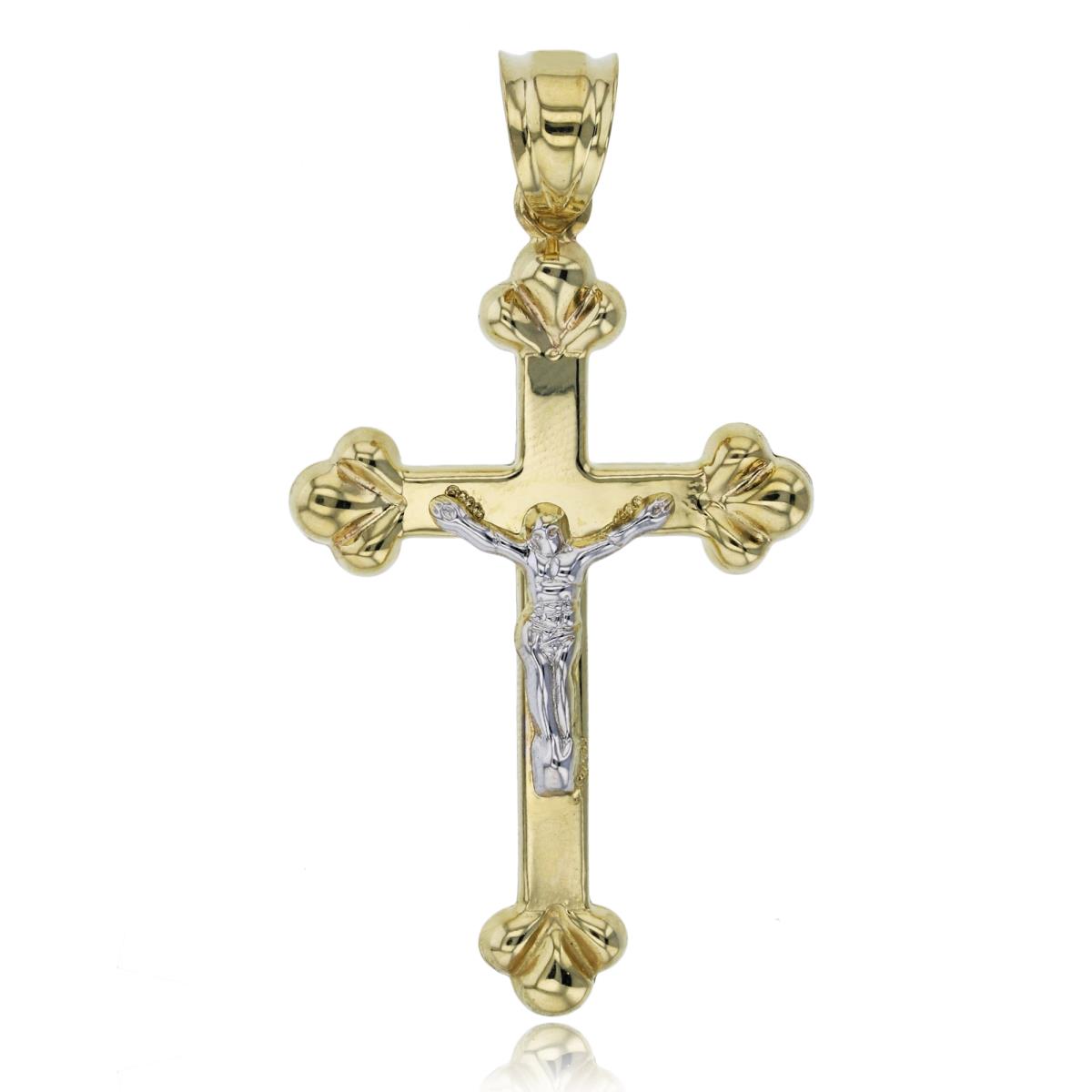 14K Two-Tone Gold 51x27mm Polished Clover Edges Crucifix Cross Pendant