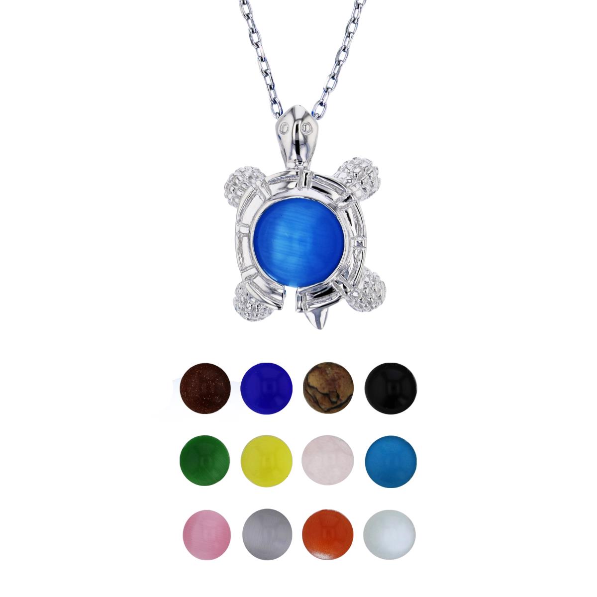 Sterling Silver Rhodium 12 Color Interchangeable Semi-Precious Gem Tortoise 13"+2" Necklace