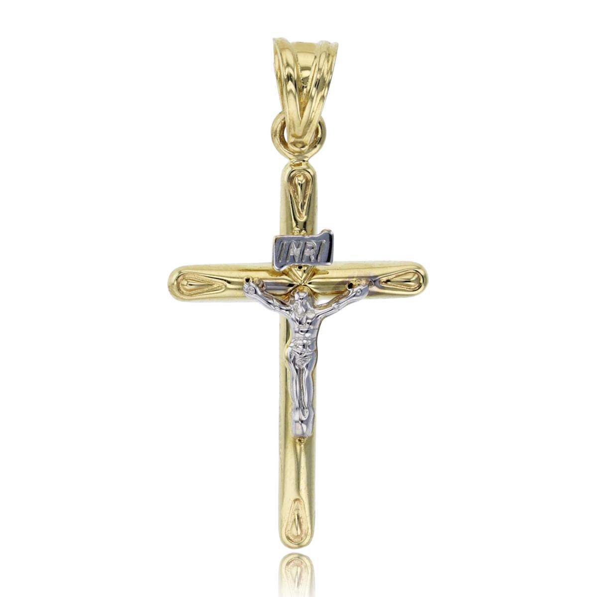 14K Two-Tone Gold 38x19mm High Polished Crucifix Cross Pendant