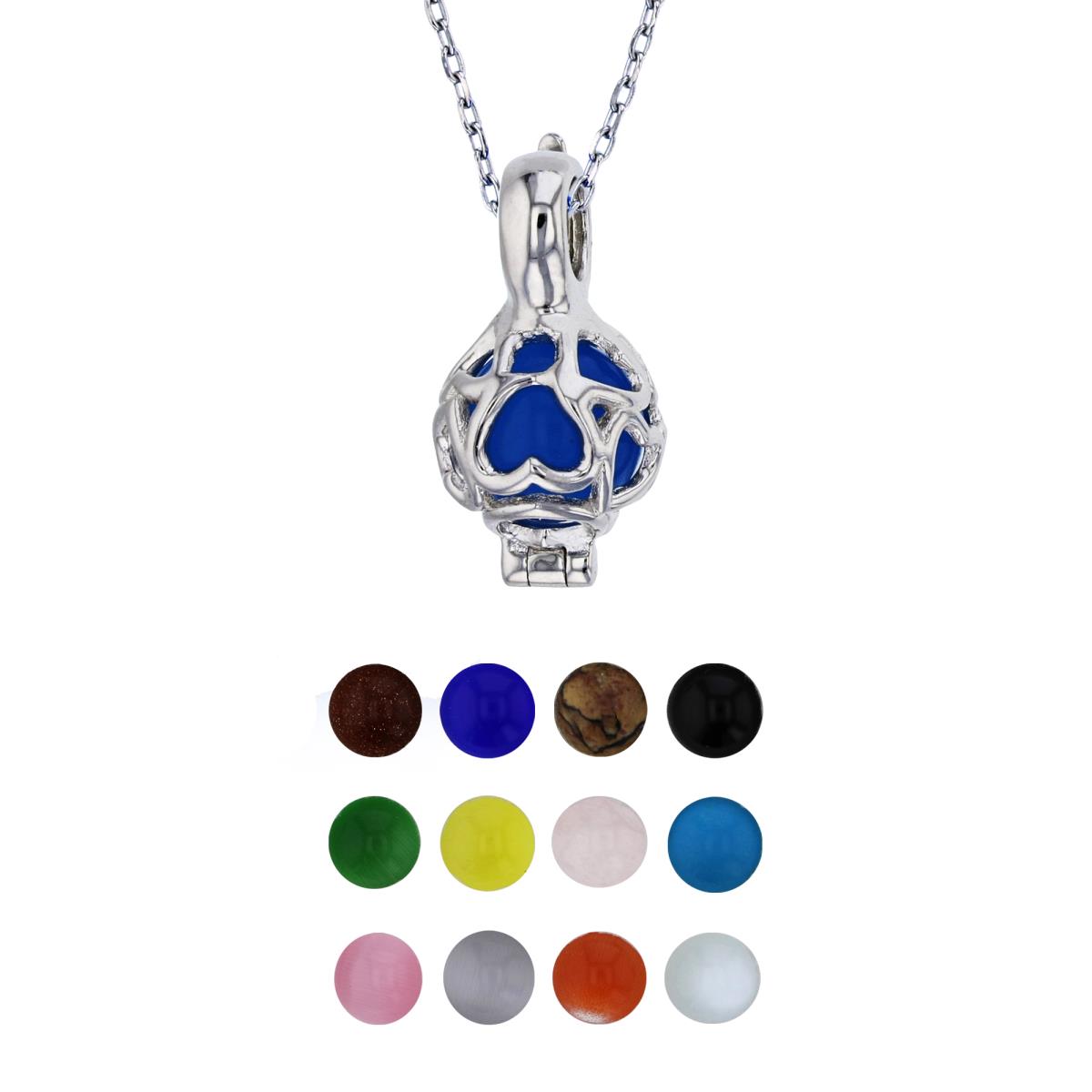 Sterling Silver Rhodium 12 Color Interchangeable Semi-Precious Gem Multi Hearts 13"+2" Necklace