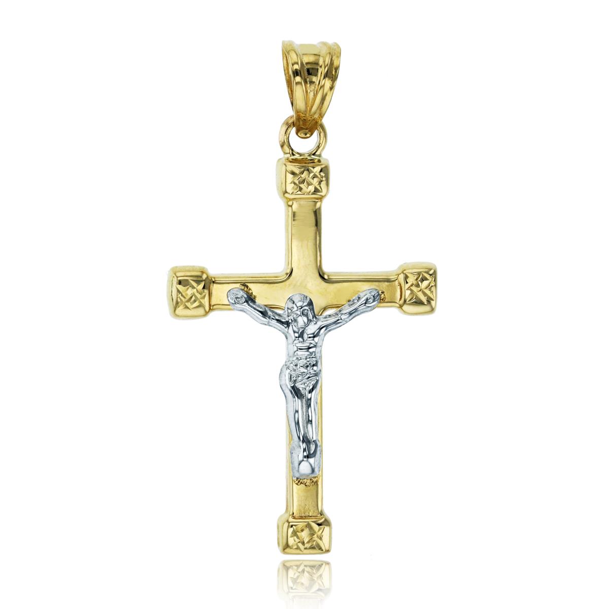 14K Two-Tone Gold 33x17mm Polished Crucifix Cross Pendant