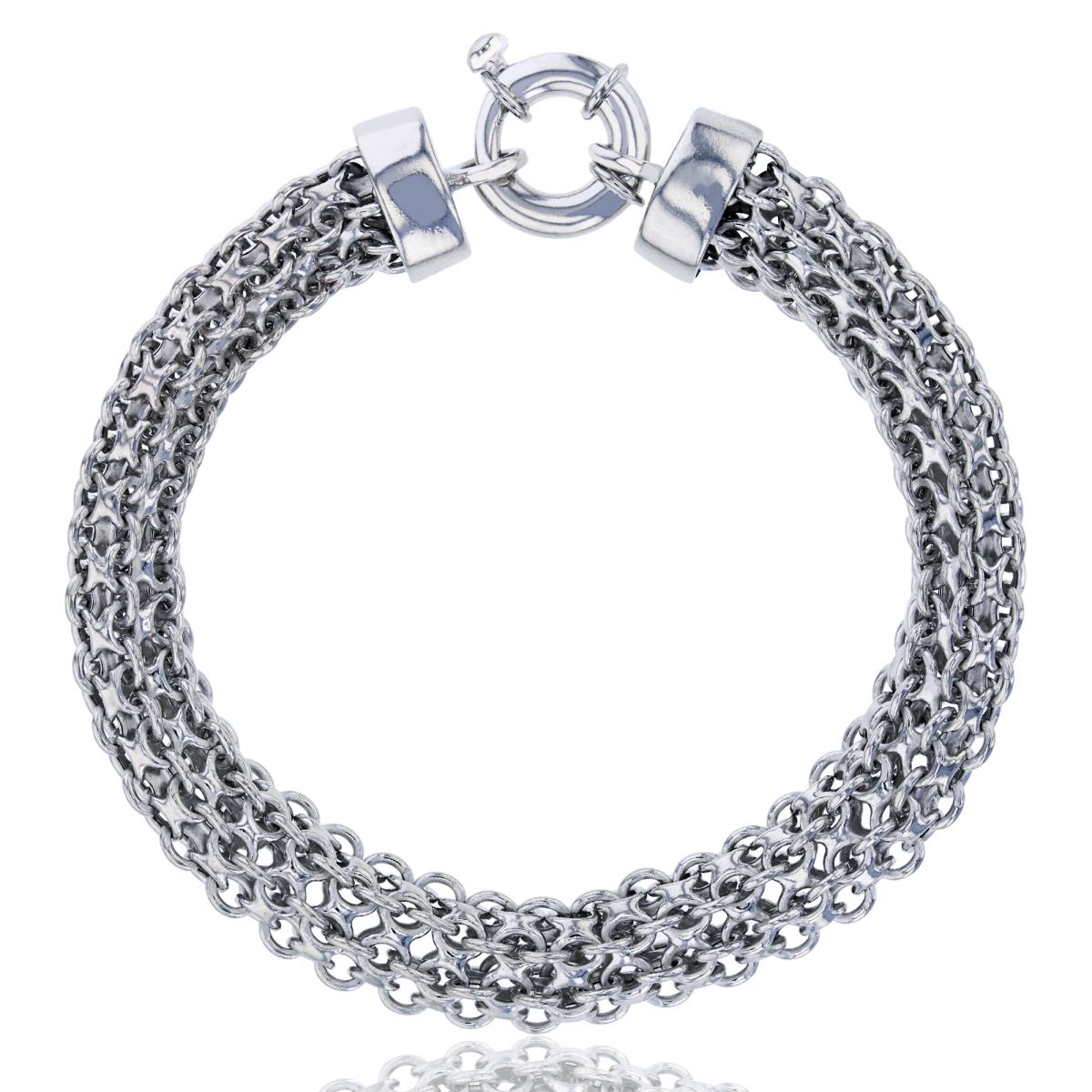 Sterling Silver Rhodium Polished Multi-Row Link 7.5" Bracelet