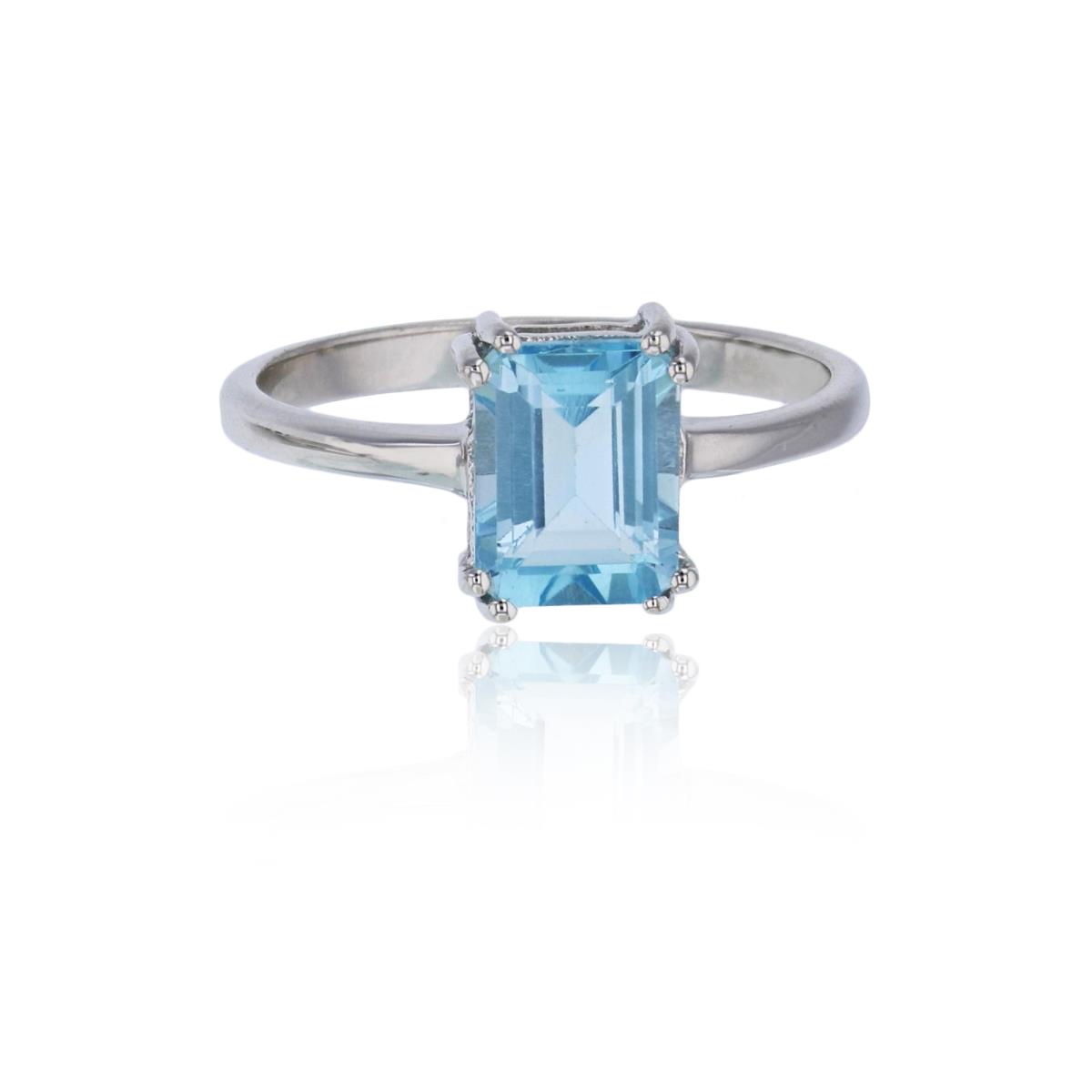 Sterling Silver Rhodium 6x8mm Oct Genuine Sky Blue Topaz Solitaire Ring