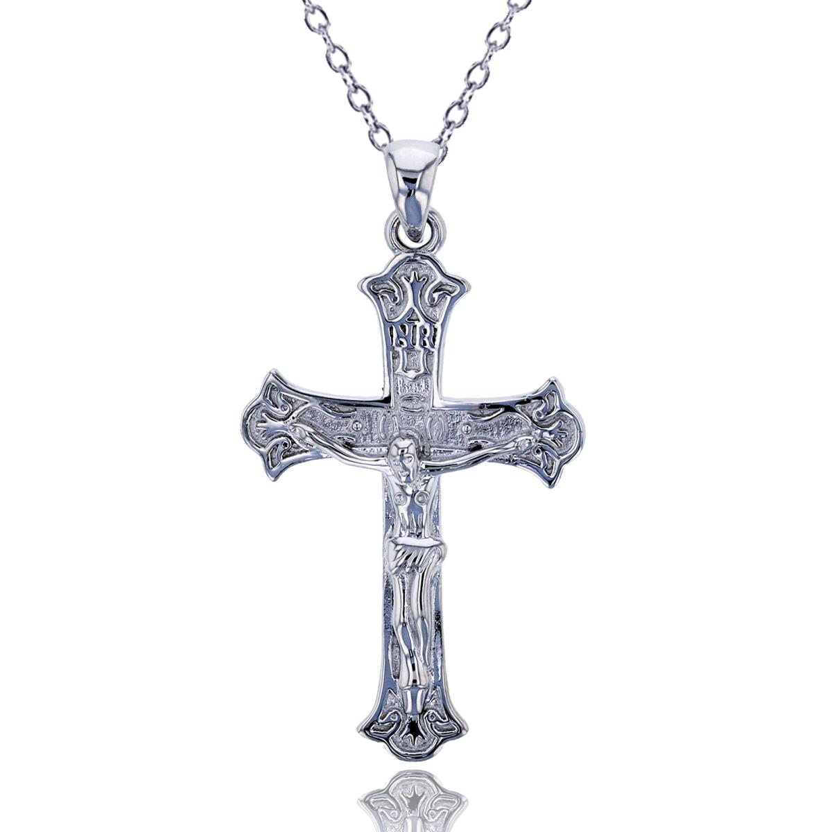 Sterling Silver Rhodium Polished  Religious Cross 18" Necklace