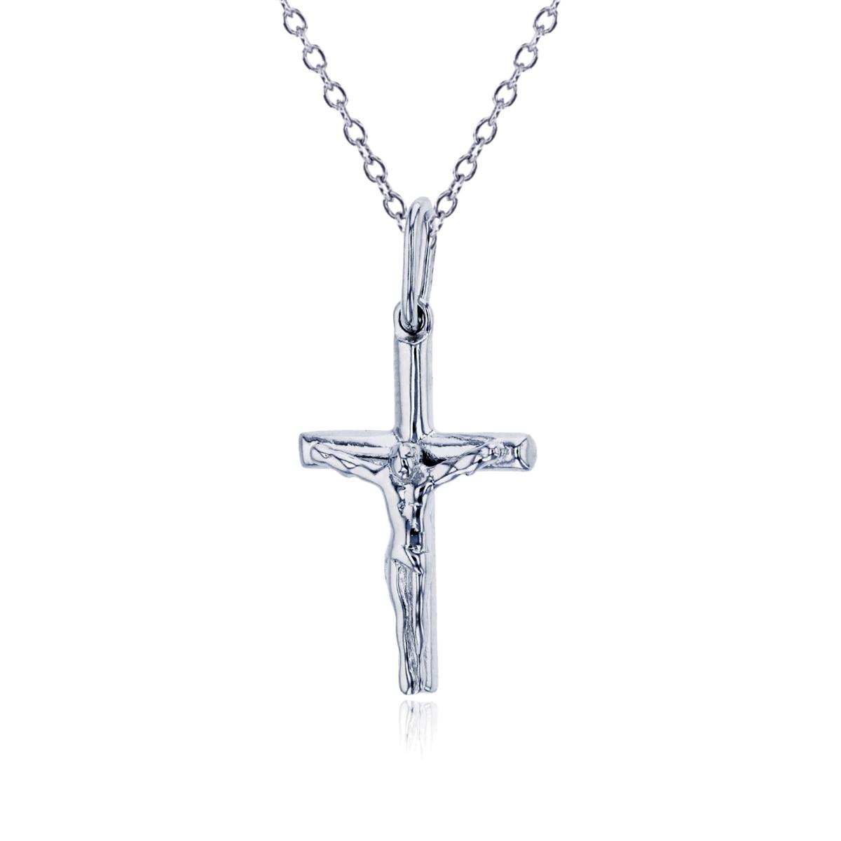 Sterling Silver Rhodium Polished 28x14mm Crucifix Cross 18" Necklace