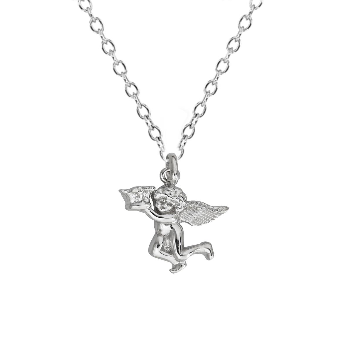 Sterling Silver Rhodium High Polished Angel 18" Necklace