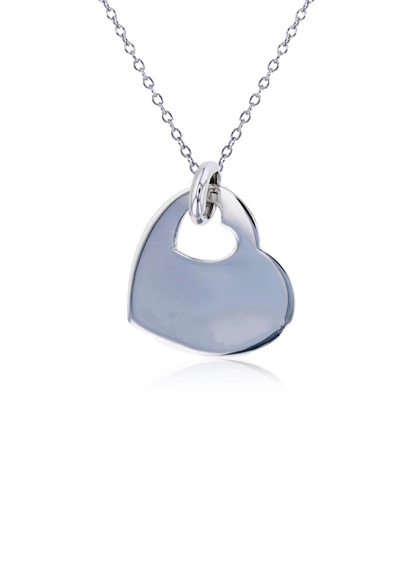 Sterling Silver Rhodium Polished 20mm Heart 18" Necklace