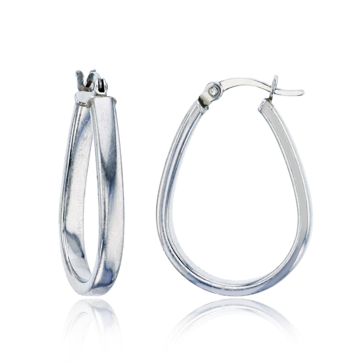 Sterling Silver Rhodium 25x3mm High Polished Pear Shaped Hoop Earring