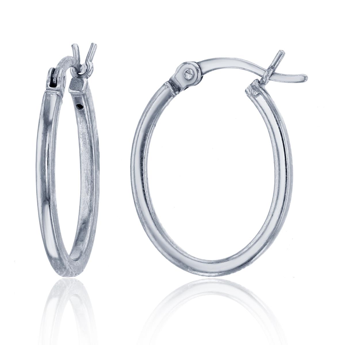 Sterling Silver Rhodium 20x2mm Polished Oval Hoop Earring