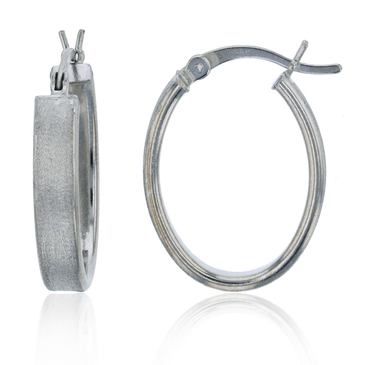 Sterling Silver Rhodium 23x4mm Sandblast Textured Oval Hoop Earring