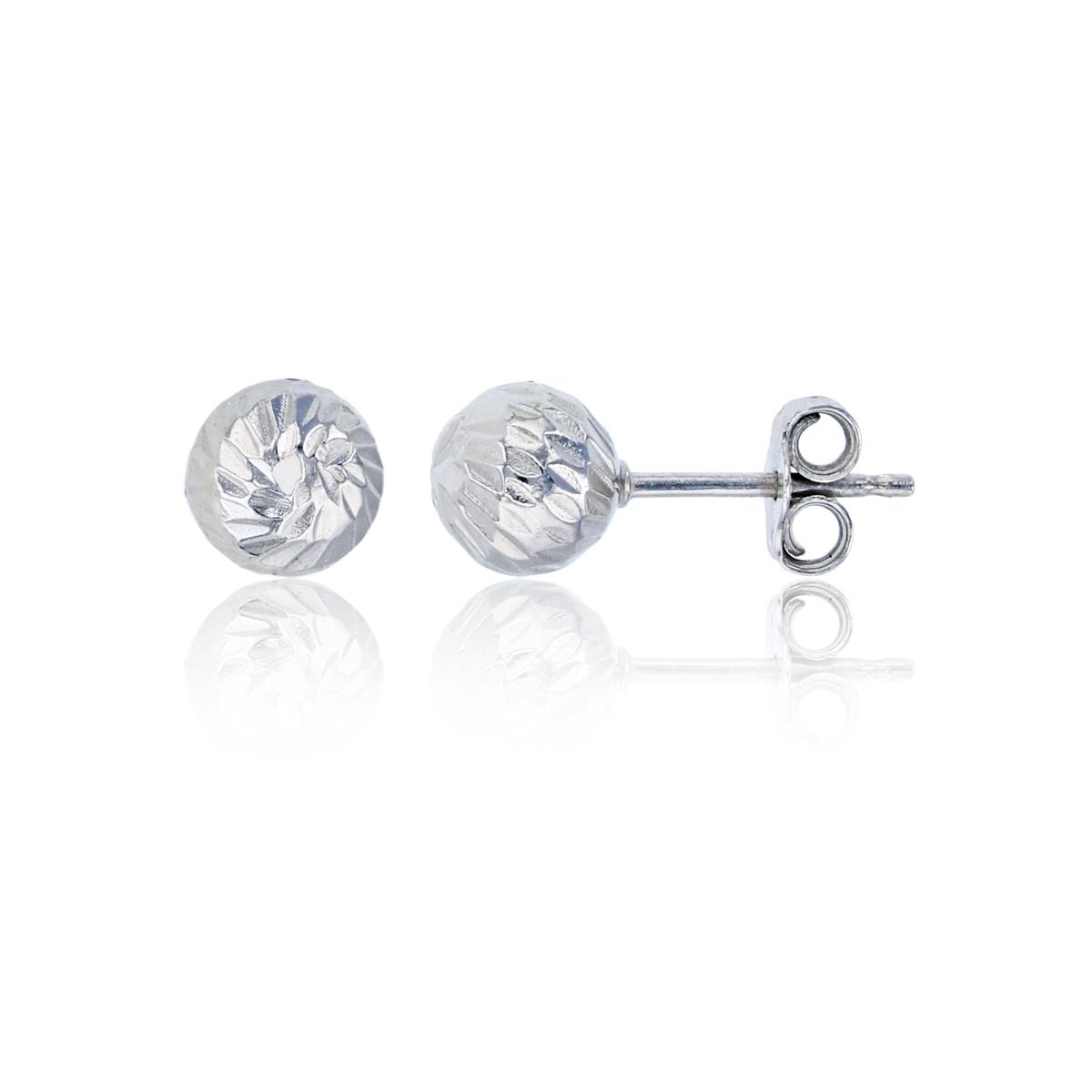 Sterling Silver Rhodium 6mm Slashed Diamond Cut Ball Stud Earring