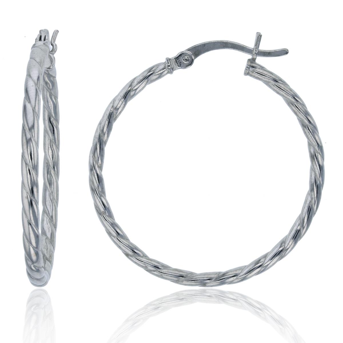 Sterling Silver Rhodium 30x2mm Polished Twisted Hoop Earring,,,