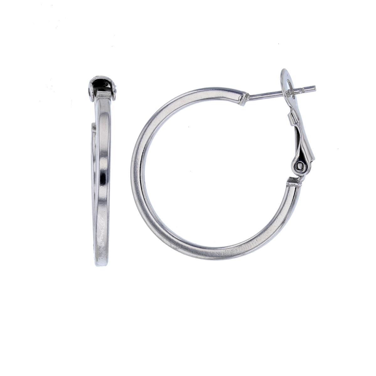 Sterling Silver Rhodium 25x2mm Polished Omega-Back Hoop Earring