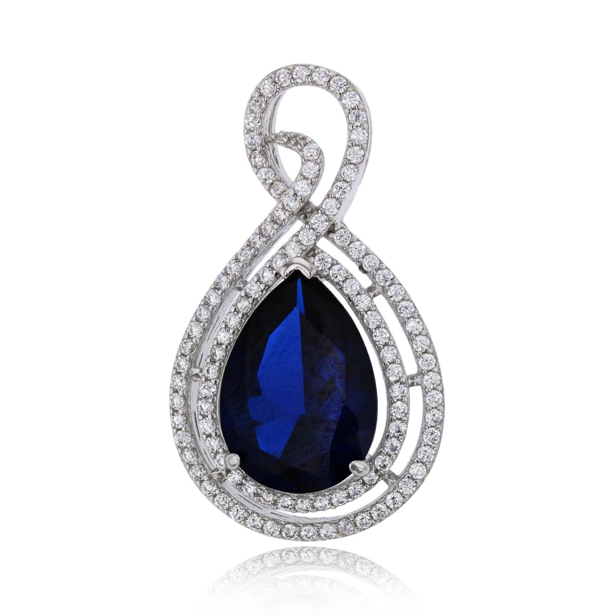 Sterling Silver Rhodium Blue Spinel 14x10mm Pear Cut Infinity Dangling Pendant