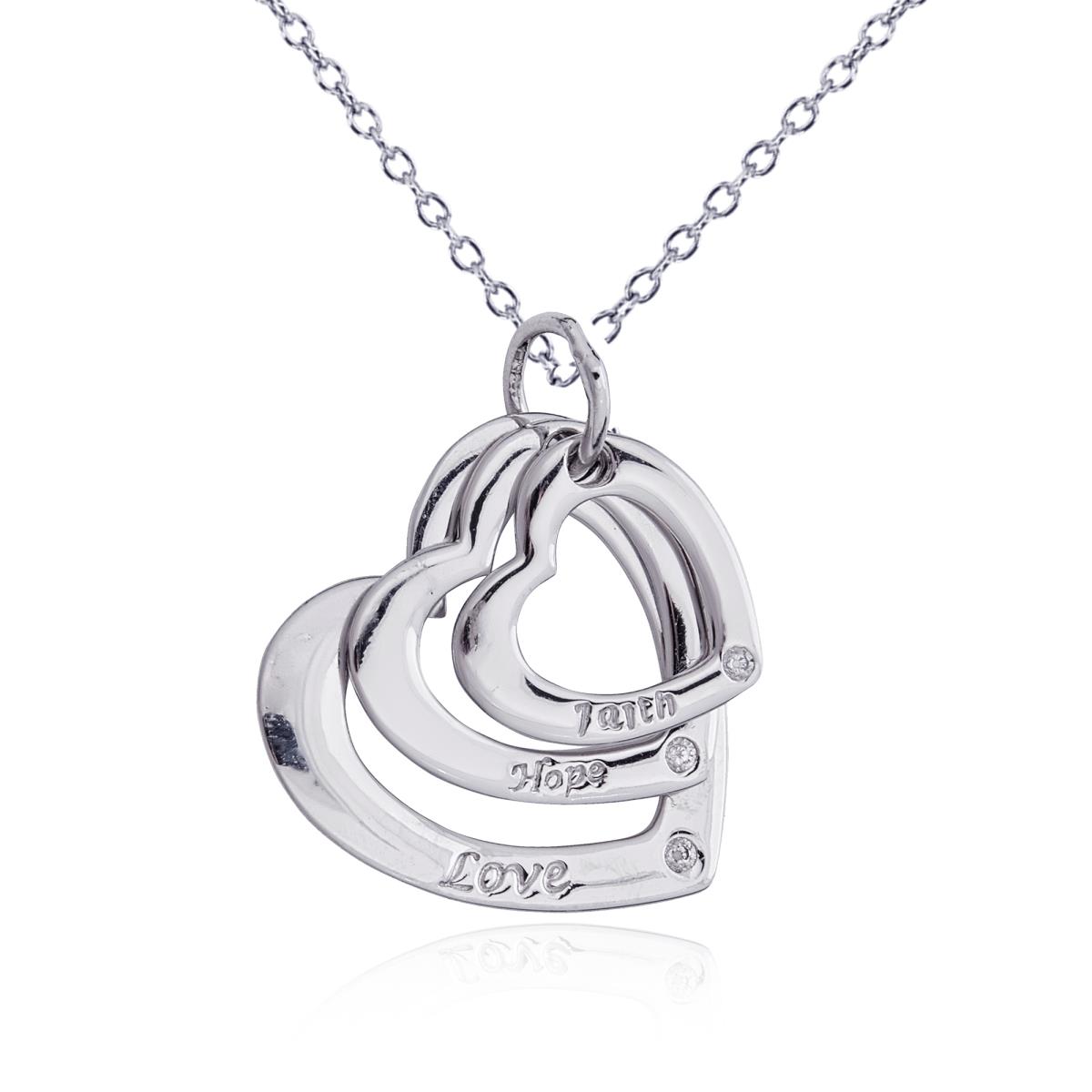 Sterling Silver Rhodium Triple Hollow Love Heart 18" Necklace