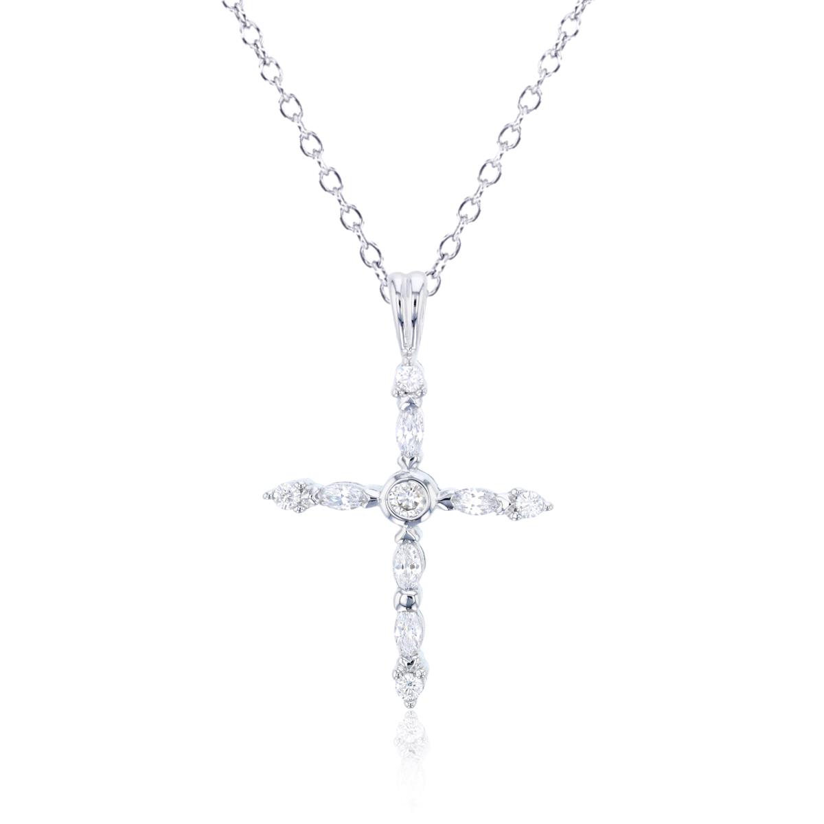 Sterling Silver Rhodium Multi Stone Cross 18" Necklace
