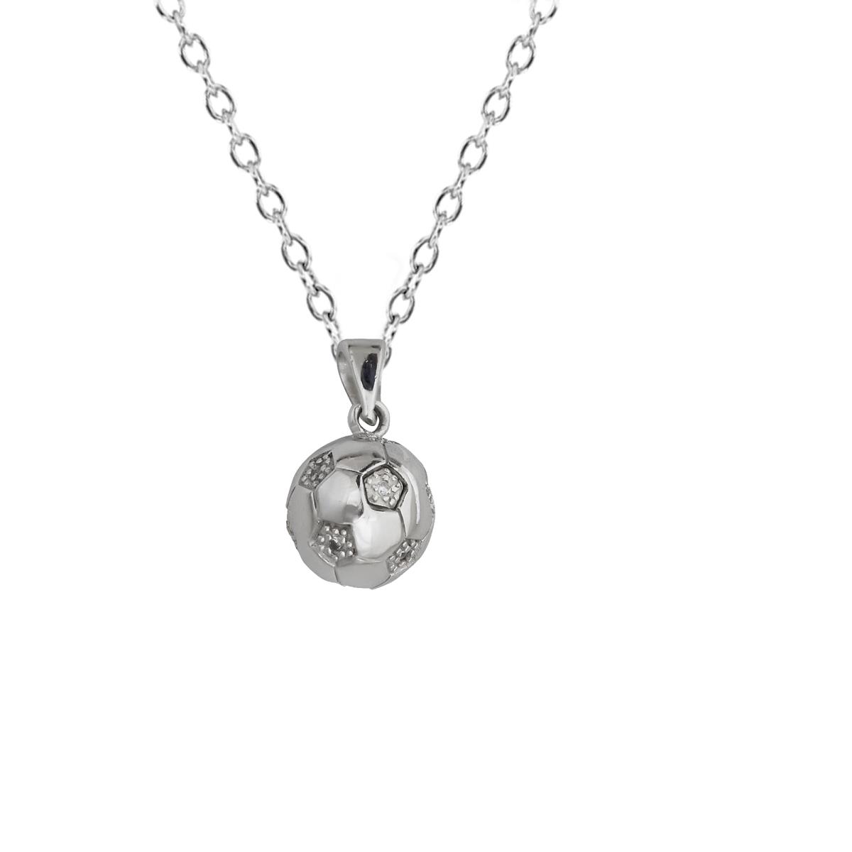 Sterling Silver Rhodium Pave Soccer Ball 18" Necklace