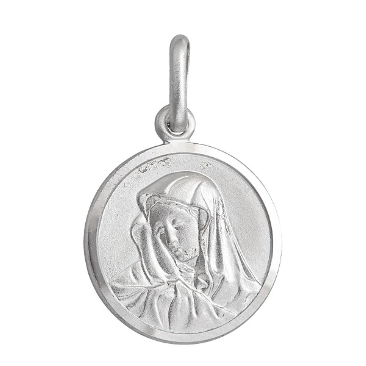 Sterling Silver mm Round Virgin Mary Medal 18" Necklace