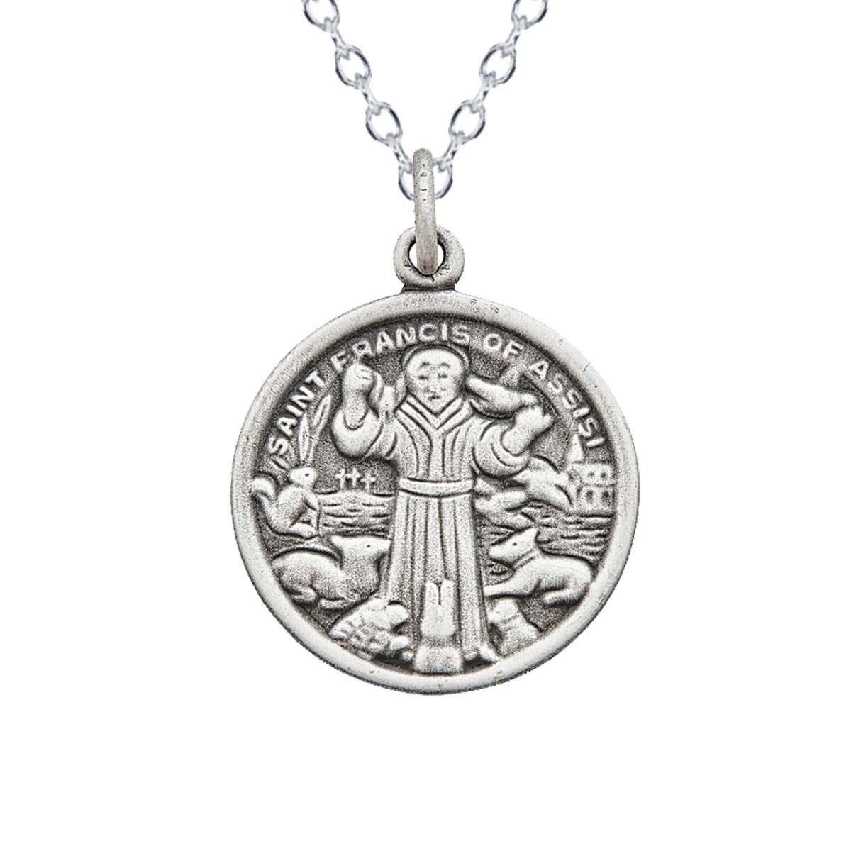 Sterling Silver Rhodium Oxidized 18mm St. Francis Of Assisi 18" Necklace