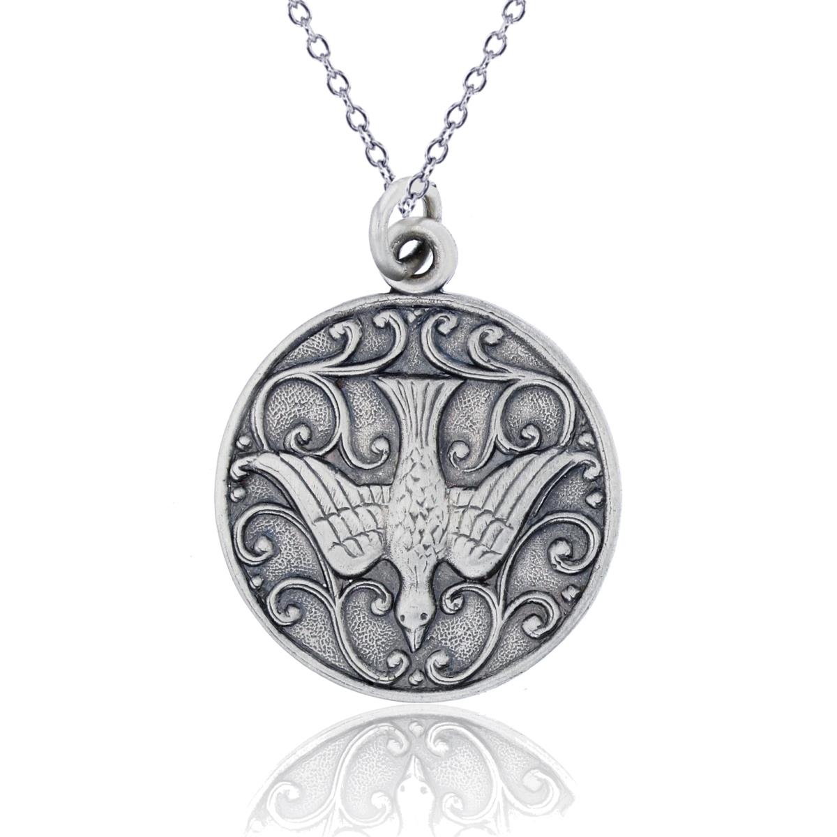 Sterling Silver Rhodium Oxidized Antique Holy Spirit Dove 18" Necklace