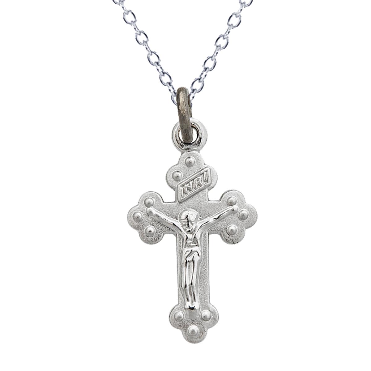 Sterling Silver Rhodium Satin Textured Vintage Crucifix Cross 18" Necklace